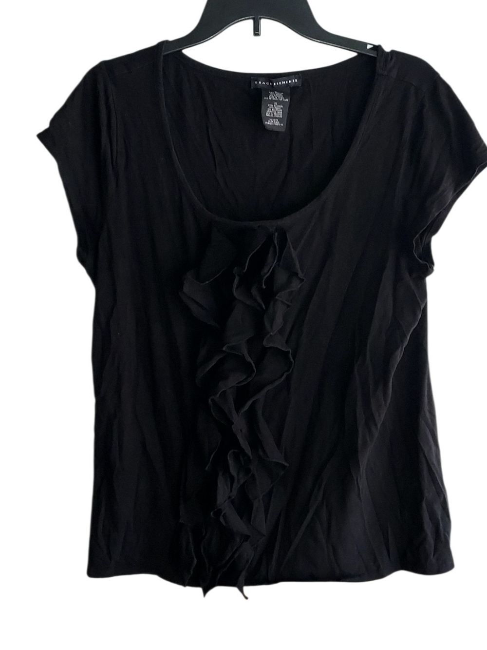 Grace Elements Black Ruffle Front Short Sleeve Tee